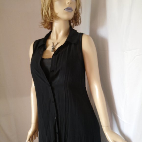 NWT Eileen Fisher Black Silk Slip & Overlay Dress Set Sz S  100% Silk - Picture 4 of 6